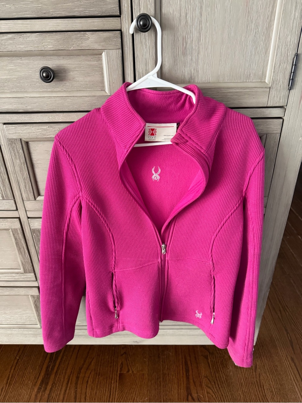 Spyder Women's Hot Pink Ribbed Full-Zip Bomber Jacket